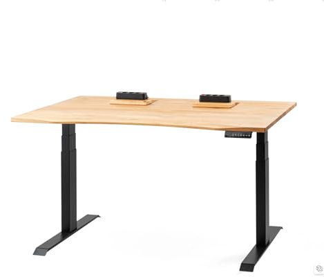 Höhenverstellbarer Schreibtisch Eiche Massiv mit Kabelmanagement (Schwarz, Ergonomisch, 180x80)