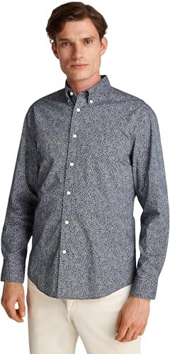 Tommy Hilfiger Chemise Homme Flex Poplin en Coton, Multicolore (Night Sky/Ivory Petal Prt), XL