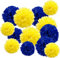 12 Stück papier Pompons Set,Tiefblau Gelb Pom Poms Papier für Hochzeit,Geburtstag,Party- 30,5 cm, 25,4 cm