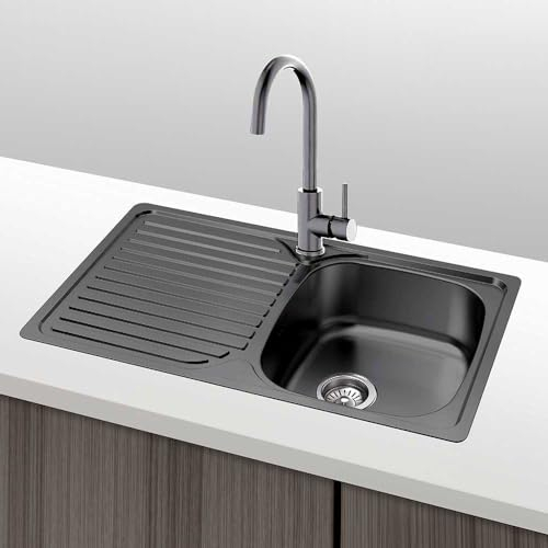 Gresinex | Fregadero Seno y Escurridera Acero Inox | Negro Antracita | Encastrar - Modelo Viena - Tratamiento PVD (Agujero Escurridera Izquierda)