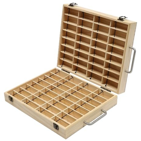 Queeucaer 64 Slots Holz ätherische Öle Box Aufbewahrungsbox Aufbewahrungskoffer Behälter Ätherisches Öl aus - Ideales Organisator für Ätherische und Duftöle