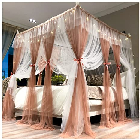 Betthimmel Deluxe Princess Luftbetthimmel mit LED-Beleuchtung, doppellagiger Moskitonetz-Bettvorhang mit Halterung, leicht zu demontieren (Größe: 200 x 220 x 200 cm)