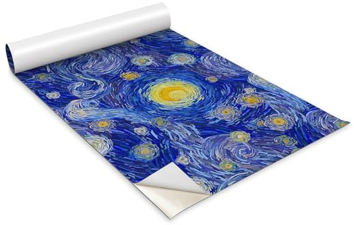 Wallfluent Selbstklebende Für Möbel Tisch Schrank Tür Küchenfronten Hochwertige Möbelfolie 100x50cm Dekofolie Tapete Küchenfolie Klebefolie - Impressionistisches Muster im Stil von Van Gogh