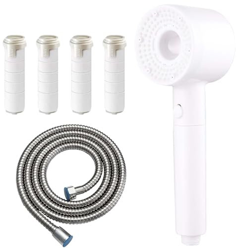 EnixwH Alcachofa de Ducha Con Manguera de 1,5m, Alcachofa de Ducha con Filtro, Alta PresióN, Shower Head Universal con Interfaz de 1/2 Pulgada, Ahorro Agua (Blanco)