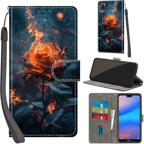 Handyhülle für Huawei P20 lite Hülle Premium Lederhülle Klappbar Wallet Magnet Kartenfach Standfunktion Schutzhülle kompatibel mit Huawei P20 lite Hülle,Rose