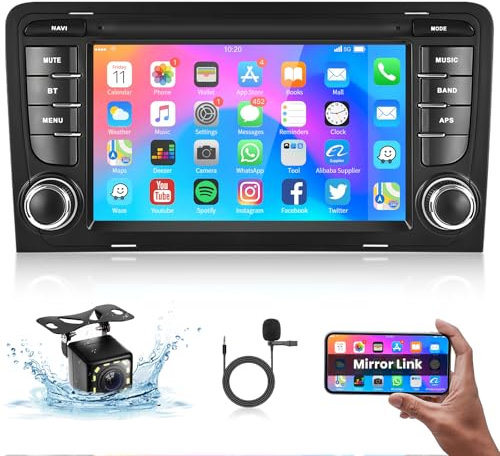 【1+32G】 Hodozzy Android Autoradio pour Audi A3 8P S3 RS3 Sportback 2003-2012,Android Poste Radio Voiture,7 Pouce Touchsreen avec WiFi/GPS/RDS/FM/Bluetooth/USB+Camera de Recul