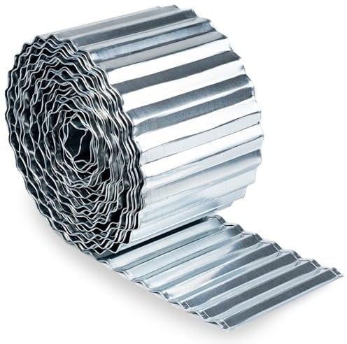 UNIGARDIA Bordura per Giardino Zincato 6 m - Bordura per Aiuola in Metallo, Altezza 15 cm - Installazione Facile, Inossidabile e resistente - Bordo per Prato Ondulato, 1 Paio di Guanti Incluso