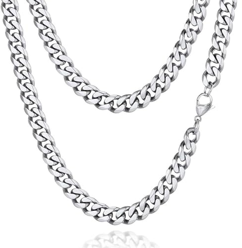 Zinvefa Halskette Herren Silberkette, 3/5/7/9mm Edelstahl Panzerkette Kette für Herren Damen Länge 50/55/60cm