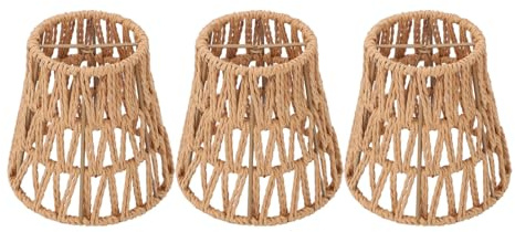 Spacnana Rattan-Lampenschirm 3er-Set, Boho-Stil, E14 kompatibel | Geflochtener Lampenschirm für Steh- und Pendelleuchten, handgewebte Optik, feuerhemmend, mit Sicherheitsclip