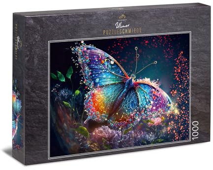 Ulmer Puzzleschmiede - Schmetterling-Puzzle Morgentau - 1000 Teile Puzzle mit filigran schillernden Konturen - Fantasievoller Schmetterling - Qualität Made in Germany