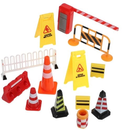 Gogogmee 2 Sätze Miniatur-verkehrssperre Spielzeuge Kinder Spielzeug Modelle Spielsachen Verkehrszeichen Barrikade Dekoration Mini-verkehrszaun Simulation Straßenschild Minizaun Plastik