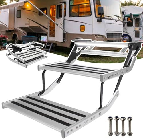 Dfdieratve Klappbare Aluminium-Wohnmobil-Trittstufe - Robuste, Einstufige Klapptreppe für Wohnmobile, Elektrische Wohnmobil-Trittstufe Mit Fernbedienung, für Reise-Wohnwagen,2-Step Manual
