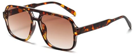WDZAYXC Retro Sonnenbrille für Damen Herren,Trendy Retro Sonnenbrille mit großem Rahmen(Leopard/Tee)
