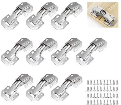 10 Pack 90 Degree Cabinet Hinges, 40 Screw-On Door Hinges with Spring, Easy Installation No Pre-drilled, Frameless Hidden Concealed Kitchen Cabinet Hinges for Corner Cabinet, Wardrobes, and Bookcases