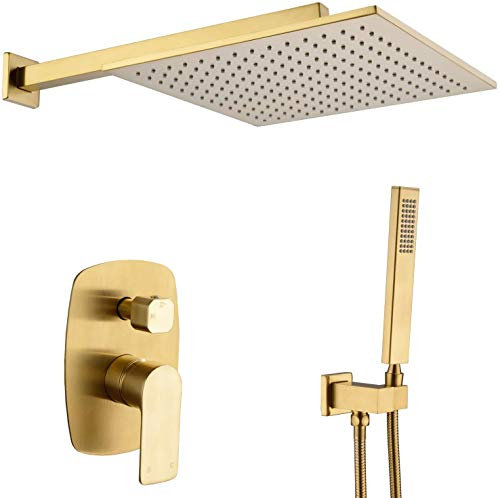 ZXXHNNAIHG de Grifo de Ducha, grifos de baño, Juego Combinado de Mezclador de Lluvia de Lujo, Cabezal de Ducha montado en la Pared, de Ducha con Cabezal de Ducha y Manguera de Ducha, Dorado, 12