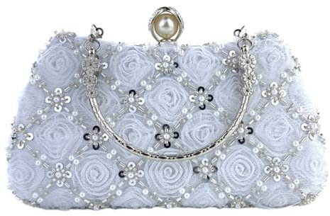 FackLOxc Pailletten-Abendtasche für Damen, elegante Clutches, Geldbörse, Abendtasche, Brauttasche, Abendtasche, Perlen, Hochzeits-Geldbörse, weiß