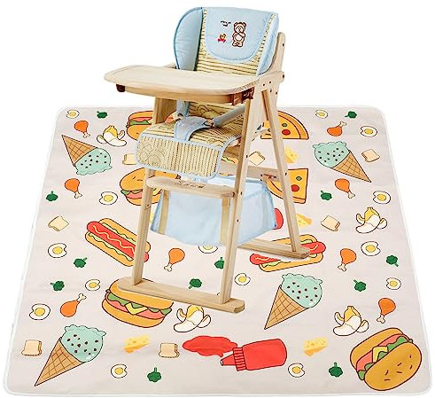 Fyeme Teppich für Hochstuhl 110×110cm Faltbar Schutz für Kinderboden Wasserdicht rutschfest Spritzwassergeschützt Leicht zu Reinigen Hochstuhl Spritzmatte Baby für Hochstuhl Essen Draußen (Hamburger)