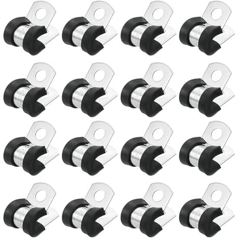 Sourcing Map 1/4 (6mm) Stainless Steel Rubber Cushioned Insulated R-Shape Cable Clamp, 24Pcs