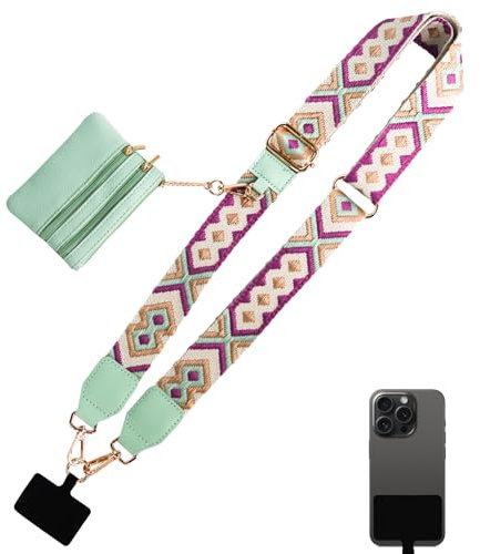 Prizmxed Handykette Universal mit kleinem Portemonnaie, Handyband zum Umhängen ist verstellbar, Handykette mit Tasche eignet Sich für tägliche Reisen, Reisen und Einkaufen (Grün)