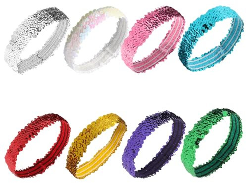 TRKETK 8 Stück Pailletten Stirnband für Damen Sport Glitzer Stirnband Elastisch Glitzerndes Stirnband Modisch Verstellbare Kopfbedeckung Schweißband für Damen Teenager Sport Accessoire