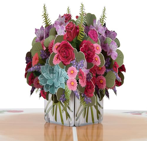 Cardology - Roses Bouquet Pop-Up Card | 3D Flowers Greeting for Valentines Day, Anniversary or Mothers Day