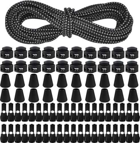 Cordon élastique en caoutchouc 10 m x 3 mm - Cordon rond élastique avec 40 pièces de fermeture éclair - Corde élastique pour cordon de serrage, sac à dos, vêtements