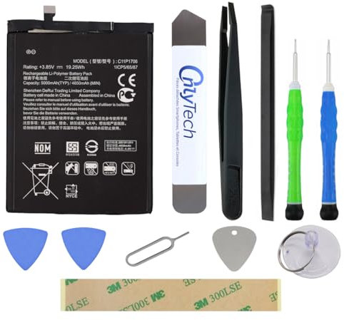 OnlyTech - Batteria di ricambio Premium per ASUS Zenfone Max Pro (M1) - 5000mAh - Qualità identica a C11P1706 con kit di riparazione 10 Strumenti