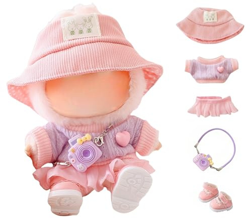 Clothes for Dolls Accessories, Stylish Kawaii Pink Outfit Set 5 Pieces Suitable for 15cm 17cm Doll , Doll Hat Clothing Set Replacement