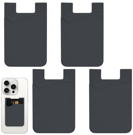 Humkopnl 4 supporti per carte di credito, in silicone, da attaccare al portafoglio, per cellulare, tasca adesiva per smartphone, per donne e uomini