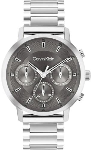 Calvin Klein Multi Zifferblatt Quarz Uhr für Herren Kollektion Gauge mit Silbernes Edelstahlarmband - 25200493