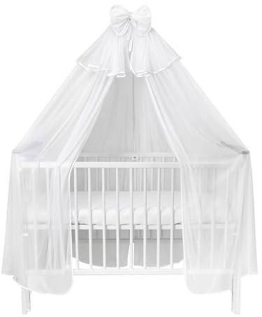 balbina XXL Chiffonhimmel Insektennetz für ganzes Babybett Beistellbett, Betthimmel mit Schleife, Moskitonetz für Babyzimmer, Bettvorhang Baldahin durchsichtig ohne Himmelstange, 480 x 170 cm, weiß