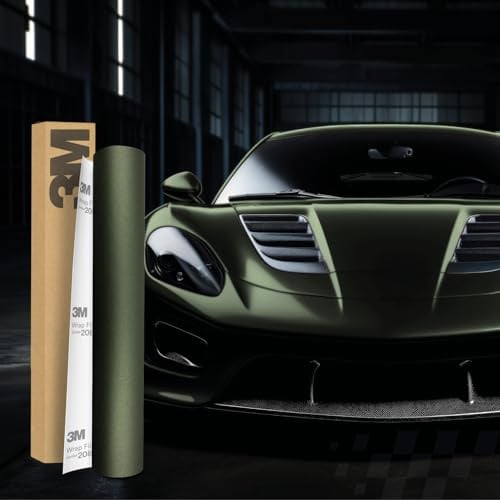 3M 2080 Car Wrapping Folie 30x152cm Selbstklebende Autofolie für Auto Motorrad Boot 3D Lackschutzfolie mit Luftkanälen zum Folieren (M206 Matte Pine Green Metallic)