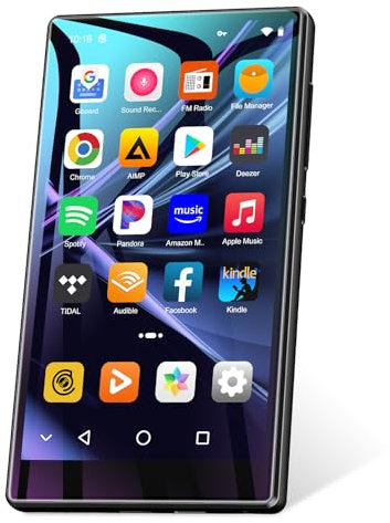 MP3 Player with Bluetooth and WiFi, 80GB MP3 MP4 Players with 4 Touchscreen and Speaker, Android MP3 Player with Spotify, Audible, Amazon Music, Deezer,Play Store,FM Radio, Expanded Up to 1TB (4.7”)