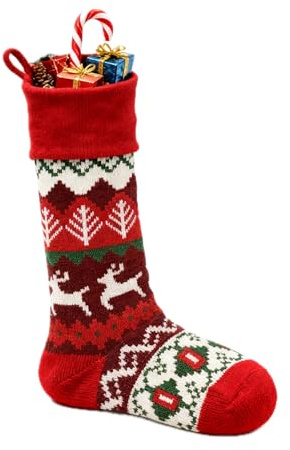 Calcetines de Navidad de 48 cm, Medias Tejidas de Fiesta, Gran Decoración Navideña con Patrones Clásicos, Adorno Colgante para Chimenea