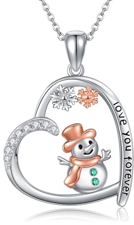 CUPENDA Weihnachts Schneemann kette Halskette 925 Sterlingsilber Schneemann Schneeflocke Herz Anhänger Halskette Winter Schmuck für Damen