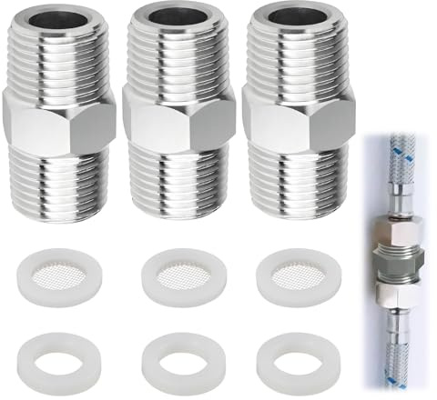 3 Piezas De Extensión De Manguera De Ducha De 1/2, Con 3 Juntas Y 3 Juntas De Filtro, Boquilla Doble De 1/2 Pulgada Como Adaptador Y Extensión De Manguera De Ducha, Para Ducha, Grifo Y Plomería