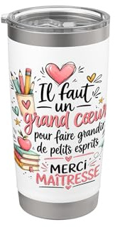 Cadeau Maîtresse d'École fin d'Année Original Cœur MERCI Gobelet isotherme en acier inoxydable double paroi