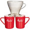 Melitta Kit de Filtration Manuelle, 1 Porte-filtre de Taille 1x4, 2 Mugs en Porcelaine (290 ml), 5 Filtres à Café 1x4, Pour Over, Transparent