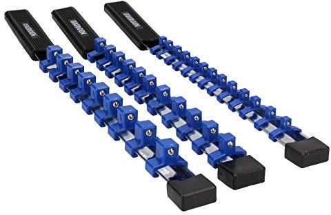 3pc Socket Storage Holder Organiser Plastic Rails with Handles 1/4 3/8 1/2 Drive