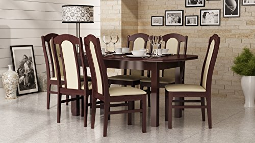 4myBaby GmbH Esszimmerset | Komplettes Esszimmerset mit 6 bequemen Stühlen für 6 Personen | Modernes Design, perfekt für Mahlzeiten mit Familie oder Freunden | Dunkles Walnussholz | | 160x90x200