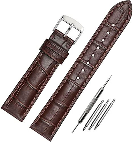 FOUUA Uhrenarmbänder Band Echtes Leder Armband Alligator Geprägte Ersatzarmbänder Armband,Braun-silber,22mm