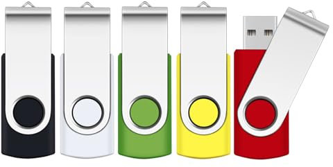 4GB Memory Stick 5 Pack,SRVR Flash Drive USB 2.0 Swivel Thumb Drives Data Storage Jump Drive Zip Drive Memory Sticks External Devices with LED Indicator(Mixed Color with Lanyard)