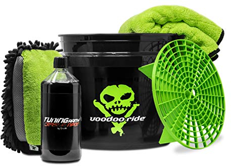 detailmate Auto Wasch Set: Voodoo Ride US GALLONEN Bucket 12L + GritGuard Schmutzeinsatz, 3in1 Waschhandschuh - Liquid Elements Autoshampoo Tuning Army - ValetPRO Trockentuch 50x80cm