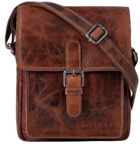 STILORD Martinez Kleine Umhängetasche Herren Leder Vintage Messenger Bag klein für 9,7 Zoll iPad Tablethülle Männer Handtasche Echtleder Farbe:Milano - braun