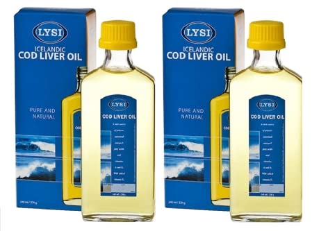 Lysi Cod Liver Oil High In Omega 3 Lemon Flavour 240 ml Liquid Supplement with Natural Vitamins 2 Bottles Made From FIsh In Iceland