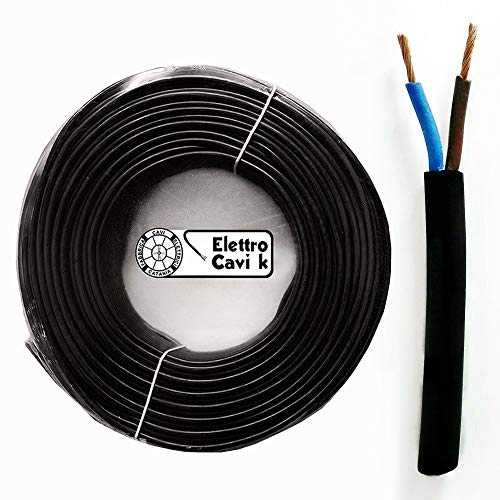 ELETTROCAVI K - CAVO ELETTRICO H05RN-F 2x0,75 mm² IN GOMMA NEOPRENE SUPER FLESSIBILE USO INTERNO/ESTERNO BIPOLARE 2 POLI CPR 0,6/1 kV IEMMEQU PROFESSIONALE MADE IN ITALY 50 METRI