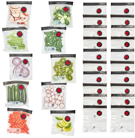 ZWILLING Fresh & Save - Juego de 30 bolsas selladoras al vacío para alimentos, 1/2 galón, bolsa Sous Vide, bolsa reutilizable para almacenamiento de alimentos para preparación de comidas, bolsas