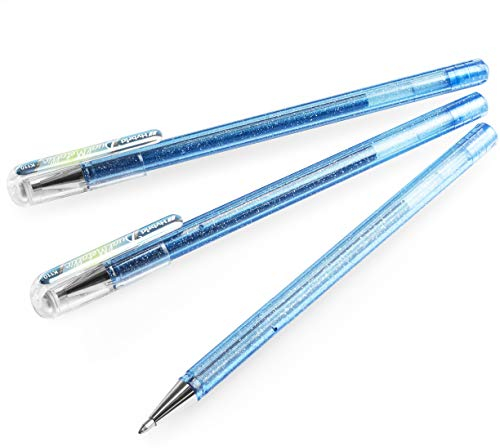 Pentel K110-DMNX Hybrid Dual Metallic Gelroller - Glitzer Gel - Schreibfarbe blaugrau/metallic blau & silber, Strichstärke 0,5mm, 1 Stück blaugrau/met. blau & silber