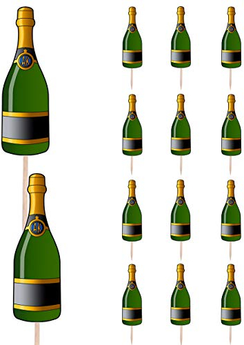 AK Giftshop Champagne Bottle Birthday Party Food Cupcakes Picks Decorations Toppers (Pack of 14)