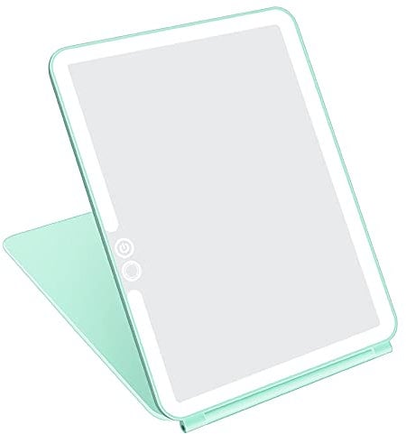 deweisn Folding Travel Mirror Lighted Makeup Mirror with 72 LED 3 Colors Light, USB Rechargeable, Portable, Ultra Thin, Compact Illuminated Vanity Mirror with Touch Screen Dimming for Cosmetic